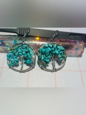EARTHBOUND Turquoise Tree of Life Dangle Earrings - Silver Tone